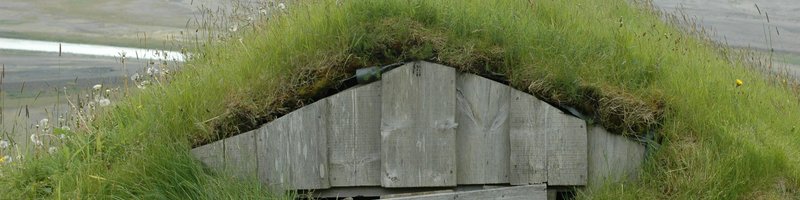 Eine mit gras überwachsene Behausung